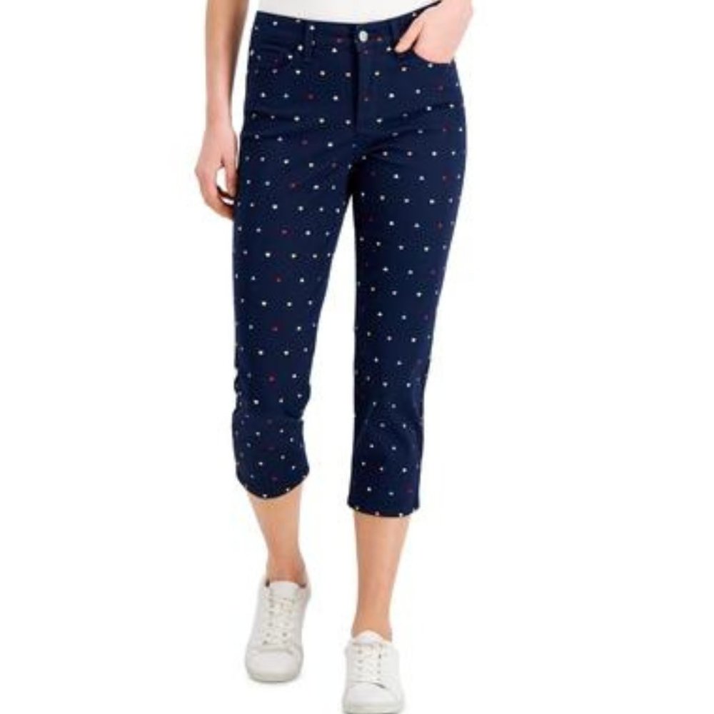 Charter Club Denim Bristol Heart Capri Pants Blue Tummy Control Slim Stretch 10